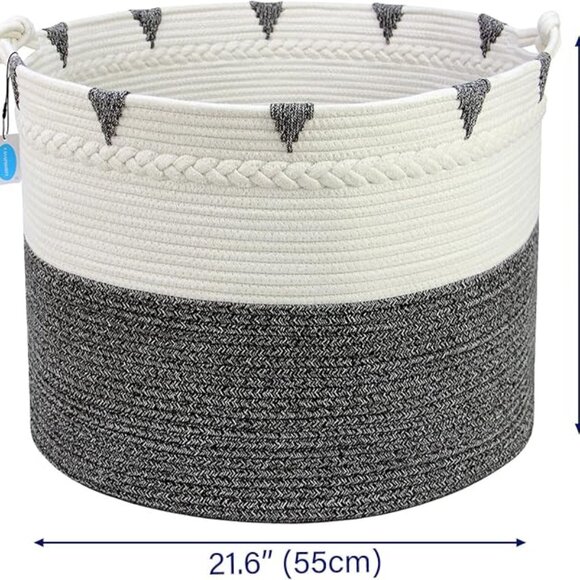 Brand New Large Blanket Basket 22"x16" Gray&Cream White - Picture 1 of 11